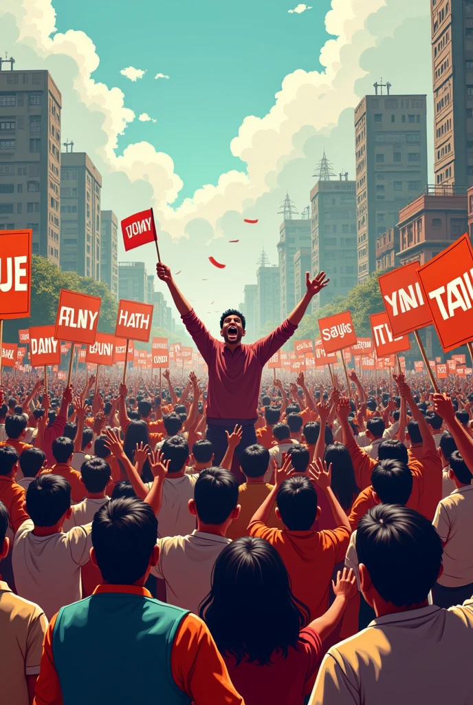 Masses of Uttar Pradesh during protest ai cartoon like 16:9