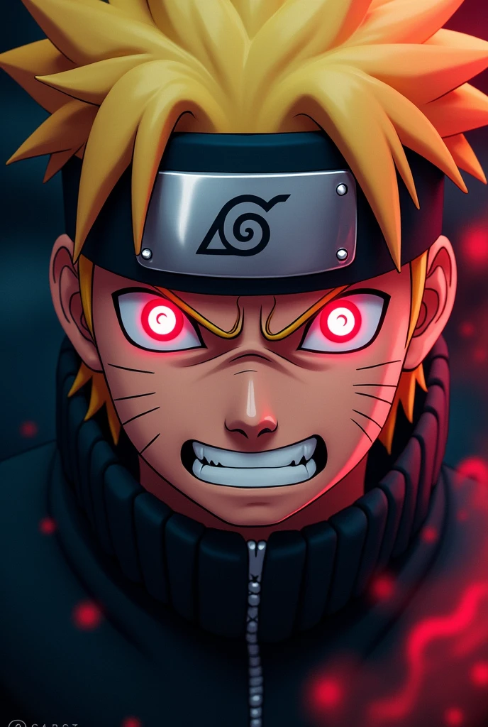 Naruto angry with red eyes focusing on his face 

