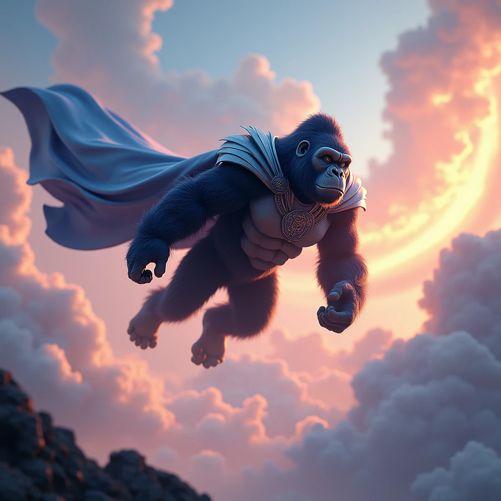 3D Animation、Flying Gorilla、Wearing a cloak
