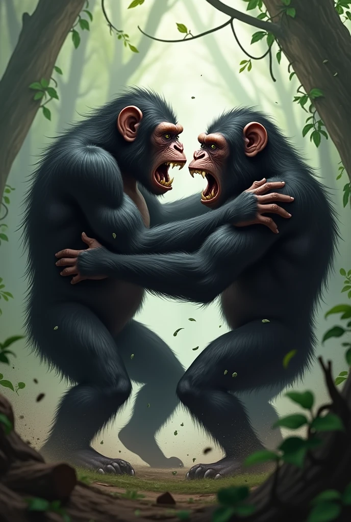 Chimpanzee fiting with another chimpanzee