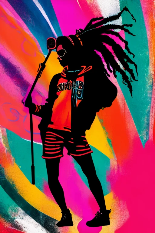 A background filled with scattered musical notes in various sizes and colors、
Creative logo illustration of a silhouette with dreadlocks and red headphones,
Banksy、
A background completely filled with scattered musical notes in various sizes and colors, covering the entire screen.
beautiful girl colorful image
Dance hiphop Dance CREW Waacking Dance
Punking
black medium hair black medium hair
Five fingers Baggy clothes Baggy clothes
HIPHOP crew、