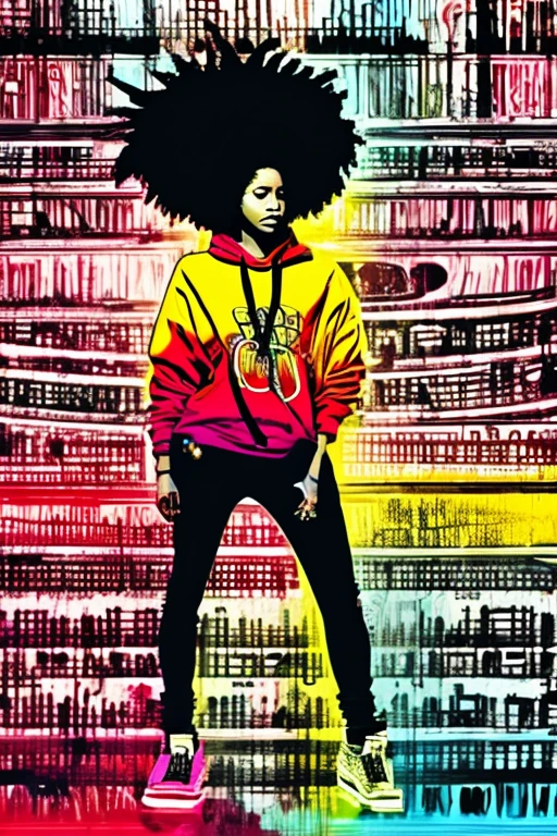 A background filled with scattered musical notes in various sizes and colors、
Creative logo illustration of a silhouette with dreadlocks and red headphones,
Banksy、
A background completely filled with scattered musical notes in various sizes and colors, covering the entire screen.
beautiful girl colorful image
Dance hiphop Dance CREW Waacking Dance
Punking
black medium hair black medium hair
Five fingers Baggy clothes Baggy clothes
HIPHOP crew、
