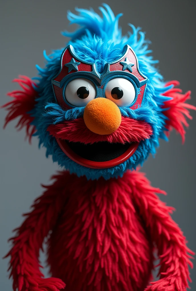 Red Elmo with blue wrestler mask