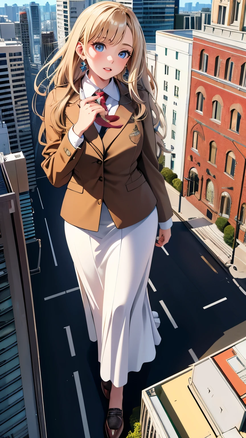 (Realistic photos:0.0), (Ultra-realistic:1.0), (masterpiece:0.0), (Highest quality:1.3), Intricate details, Super detailed, Sharp focus, Full Color, (Depth of written boundary:1.0), (Ultra-fine illustration:1.0), (Natural light, Dawn:1.0),
(One girl), (College years:1.0), (Fascinating anime), The body is slim, Taller than the building, Casual clothing, Super detailed Face, (Detailed lips:0.7), (Stylish pose:1.0), city, GTS , Giant , (Full Body Shot:1.2),