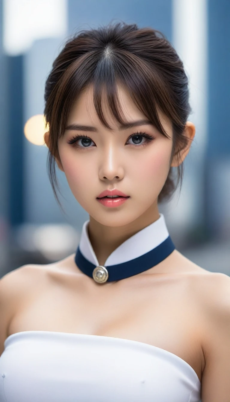 8k, Ultra-high resolution, Highest quality, masterpiece, 三分割法によるphotograph,Surreal, photograph, 1 , (:1.3), cute, cute顔, 細部までBeautiful Eyes, 細かくdetailedに,masterpiece,One Girl:1.2,Japanese women,Policewoman,upper body,glaring,Black short hair,High ponytail,ID photo,(Police officer of the future:1.3),Exhibitionist,Future City,white collar,((Fusion of humans and androids))(Beautiful attention to detail),Subtle details, detailedな顔,anger,Attractive eyes,(ポートレートphotograph:1.4),(Photorealistic images:1.4),Fantasy art,(Beautiful Face:1.4),美しくAttractive eyes、Beautiful Eyes,Silver residue,(Tight waist:1.4)、(Beautiful with perfect body proportions:1.4),Pink Lips,profile,(((Ideal body type))),A-cup small breasts :2,、Portraiture:2、Perfect Anatomy、鮮明なdetailed、detailed,Fashion magazine cover,Thin lips,完璧でBeautiful Face ,完璧でcute顔, Skin with attention to detail, Perfect limbs、Narrow waist,Surreal,Light and shadow,spotlight