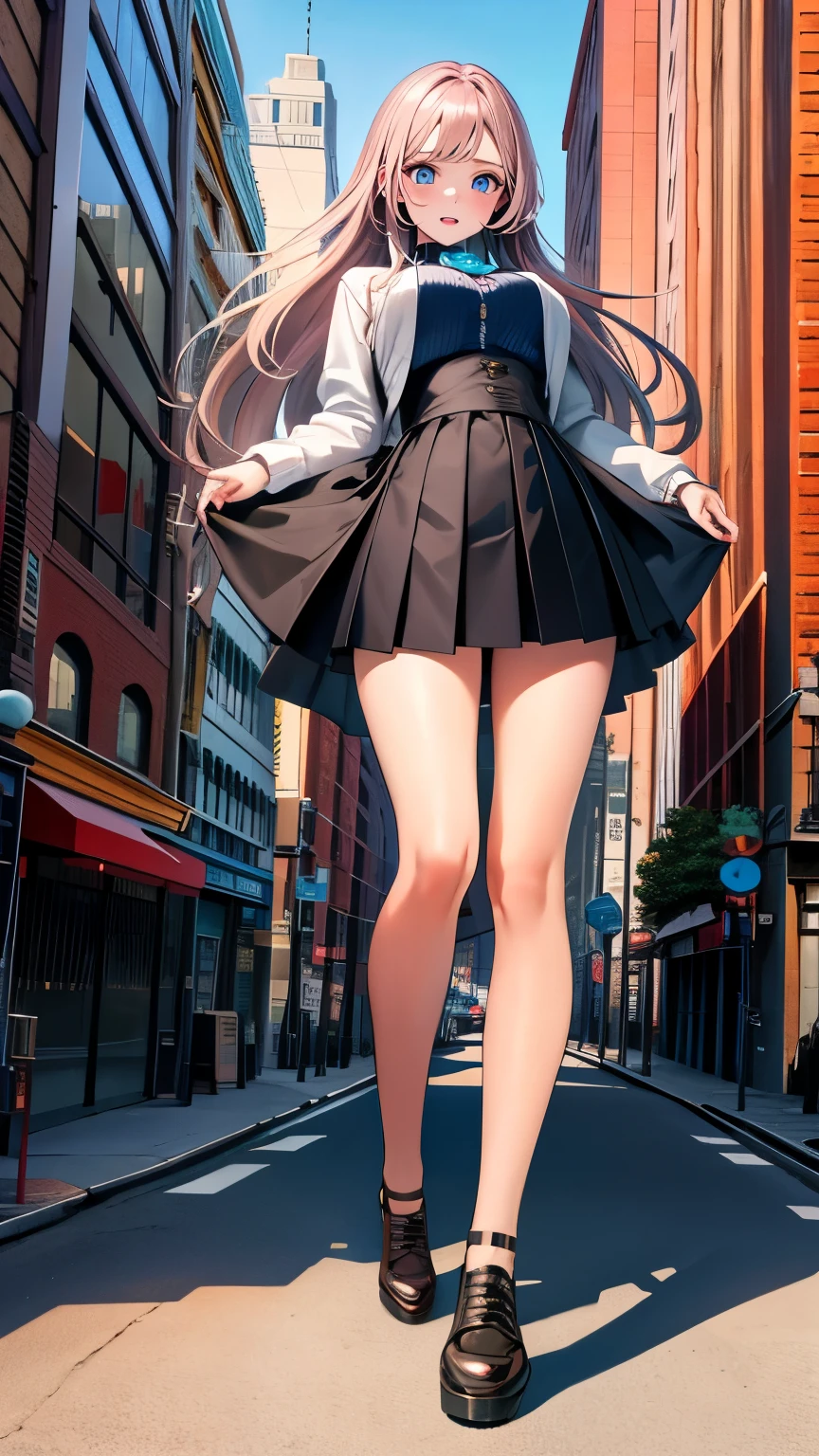 (Realistic photos:0.0), (Ultra-realistic:1.0), (masterpiece:0.0), (Highest quality:1.3), Intricate details, Super detailed, Sharp focus, Full Color, (Depth of written boundary:1.0), (Ultra-fine illustration:1.0), (Natural light, Dawn:1.0),
(One girl), (College years:1.0), (Fascinating anime), The body is slim, Taller than the building, Casual clothing, Super detailed Face, (Detailed lips:0.7), (Stylish pose:1.0), city, GTS , Giant , (Full Body Shot:1.2),