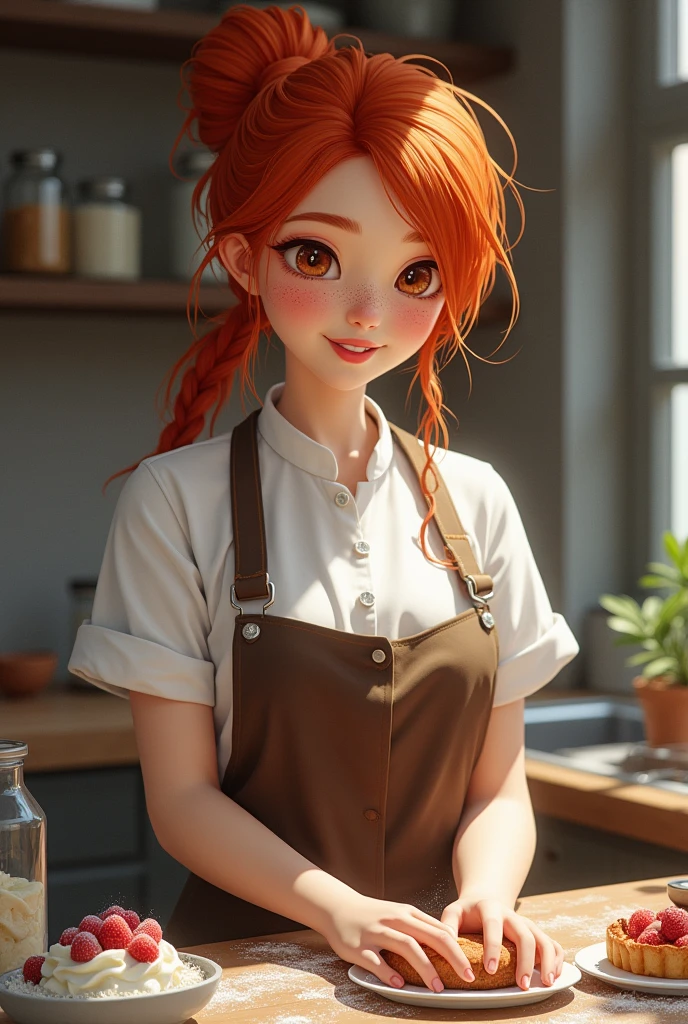 Pastry chef woman red hair with freckles