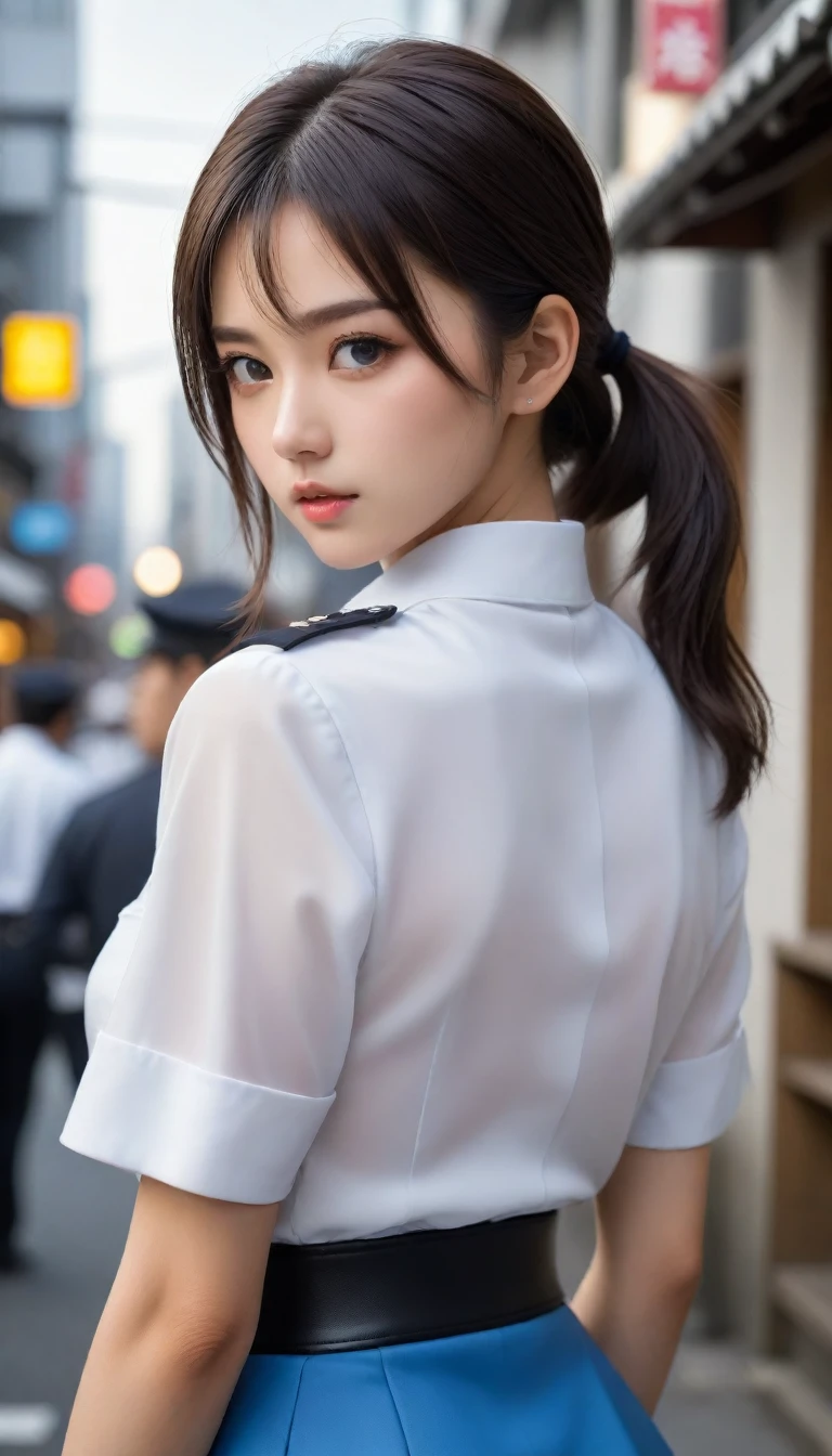 8k, Ultra-high resolution, Highest quality, masterpiece, 三分割法によるphotograph,Surreal, photograph, 1 , (:1.3), cute, cute顔, 細部までBeautiful Eyes, 細かくdetailedに,masterpiece,One Girl:1.2,Japanese women,Policewoman,upper body,glaring,Black short hair,High ponytail,ID photo,(Police officer of the future:1.3),Exhibitionist,Future City,white collar,((Fusion of humans and androids))(Beautiful attention to detail),Subtle details, detailedな顔,anger,Attractive eyes,(ポートレートphotograph:1.4),(Photorealistic images:1.4),Fantasy art,(Beautiful Face:1.4),美しくAttractive eyes、Beautiful Eyes,Silver residue,(Tight waist:1.4)、(Beautiful with perfect body proportions:1.4),Pink Lips,profile,(((Ideal body type))),A-cup small breasts :2,、Portraiture:2、Perfect Anatomy、鮮明なdetailed、detailed,Fashion magazine cover,Thin lips,完璧でBeautiful Face ,完璧でcute顔, Skin with attention to detail, Perfect limbs、Narrow waist,Surreal,Light and shadow,spotlight