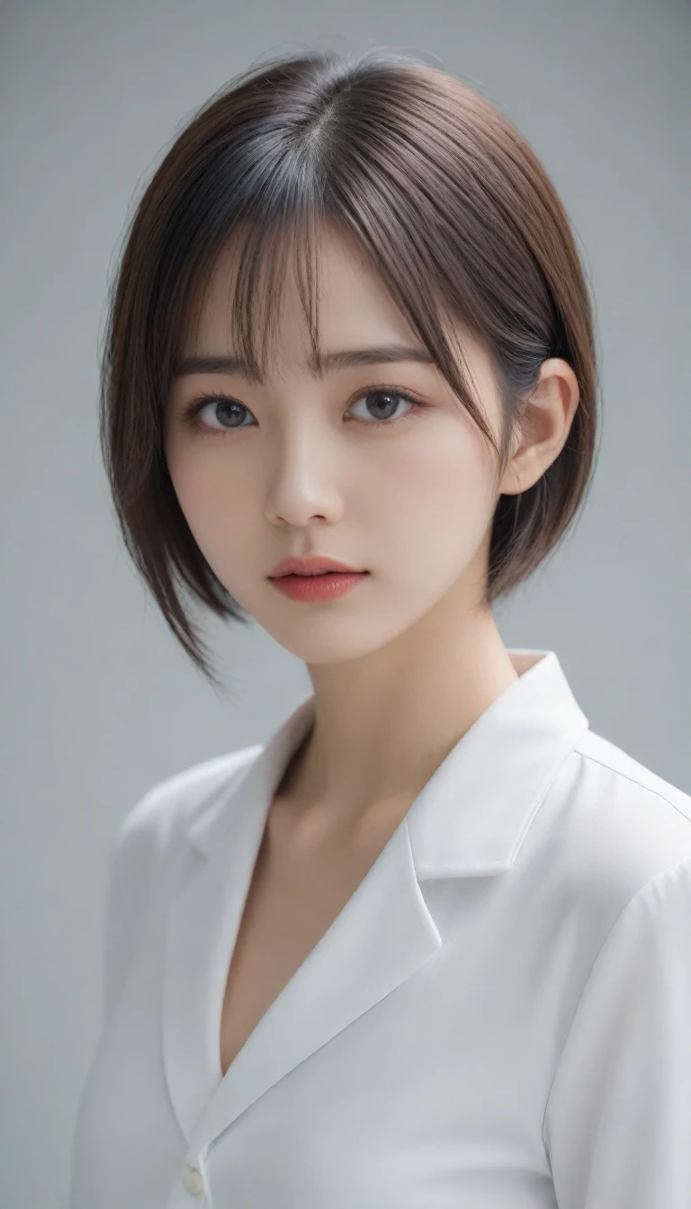 8k, Ultra-high resolution, Highest quality, masterpiece, 三分割法によるphotograph,Surreal, photograph, 1 , (:1.3), cute, cute顔, 細部までBeautiful Eyes, 細かくdetailedに,masterpiece,One Girl:1.2,Japanese women,Policewoman,upper body,glaring,Black short hair,High ponytail,ID photo,(Police officer of the future:1.3),Exhibitionist,Future City,white collar,((Fusion of humans and androids))(Beautiful attention to detail),Subtle details, detailedな顔,anger,Attractive eyes,(ポートレートphotograph:1.4),(Photorealistic images:1.4),Fantasy art,(Beautiful Face:1.4),美しくAttractive eyes、Beautiful Eyes,Silver residue,(Tight waist:1.4)、(Beautiful with perfect body proportions:1.4),Pink Lips,profile,(((Ideal body type))),A-cup small breasts :2,、Portraiture:2、Perfect Anatomy、鮮明なdetailed、detailed,Fashion magazine cover,Thin lips,完璧でBeautiful Face ,完璧でcute顔, Skin with attention to detail, Perfect limbs、Narrow waist,Surreal,Light and shadow,spotlight