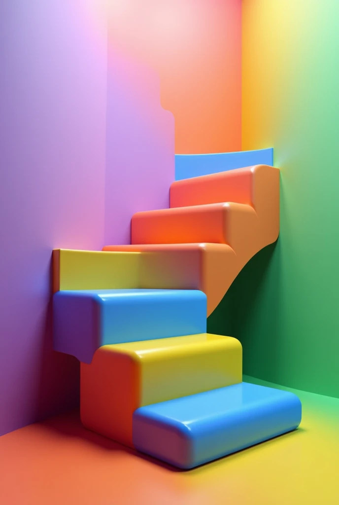 purple colored staircase, orange, blue, green
