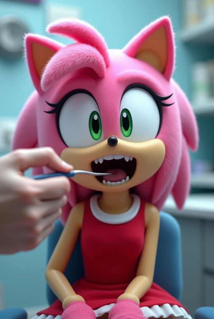 amy rose open mouth with tongue depressor on tongue at the doctor 