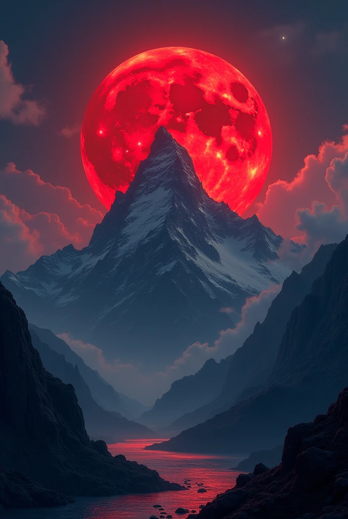 Red moon on the mountain