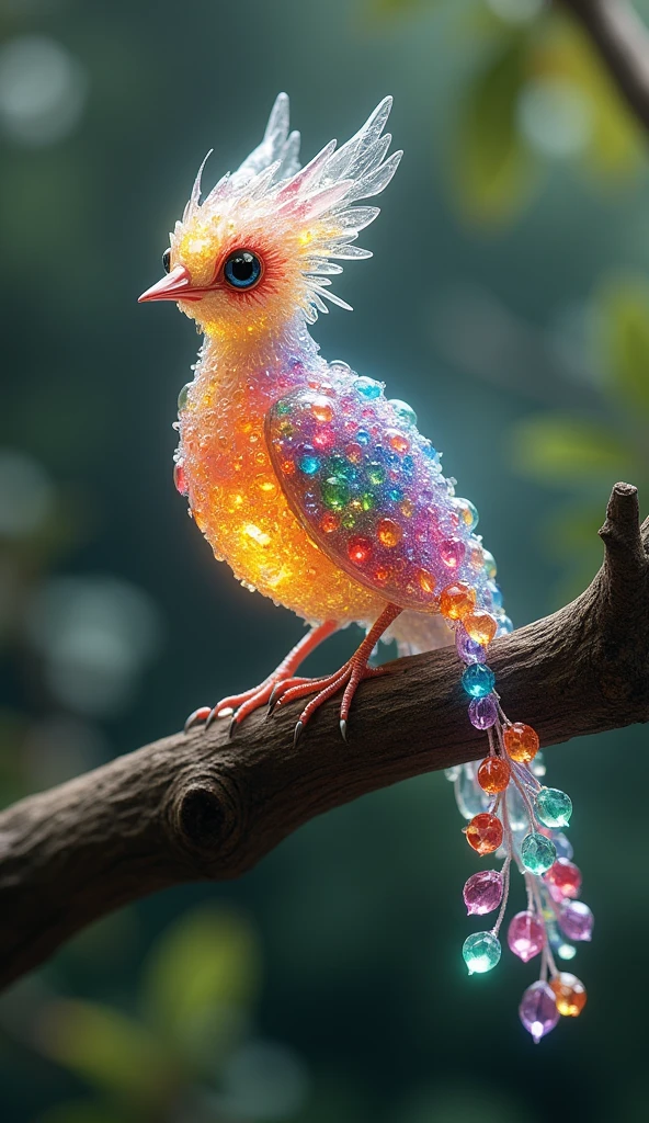 (((小鳥の体teeth透明で透けている)))Forbes Diamond「Little bird on a tree」teeth、The protagonist is portrayed naturally and realistically.。, Highly detailed and photorealistic, Render the background, Photorealistic concept art, Hyperreal Rendering, Red realistic 3D rendering, Bird Society, Photorealistic images, Highly detailed and photorealistic, Ultra-realistic detailed rendering, Realistic detailed images, Highly detailed rendering, High quality rendering,((A fictional bird with many colorful jewels on its body.))Birds of toumei,His whole body is covered in colored gems,The tail is also covered with jewels