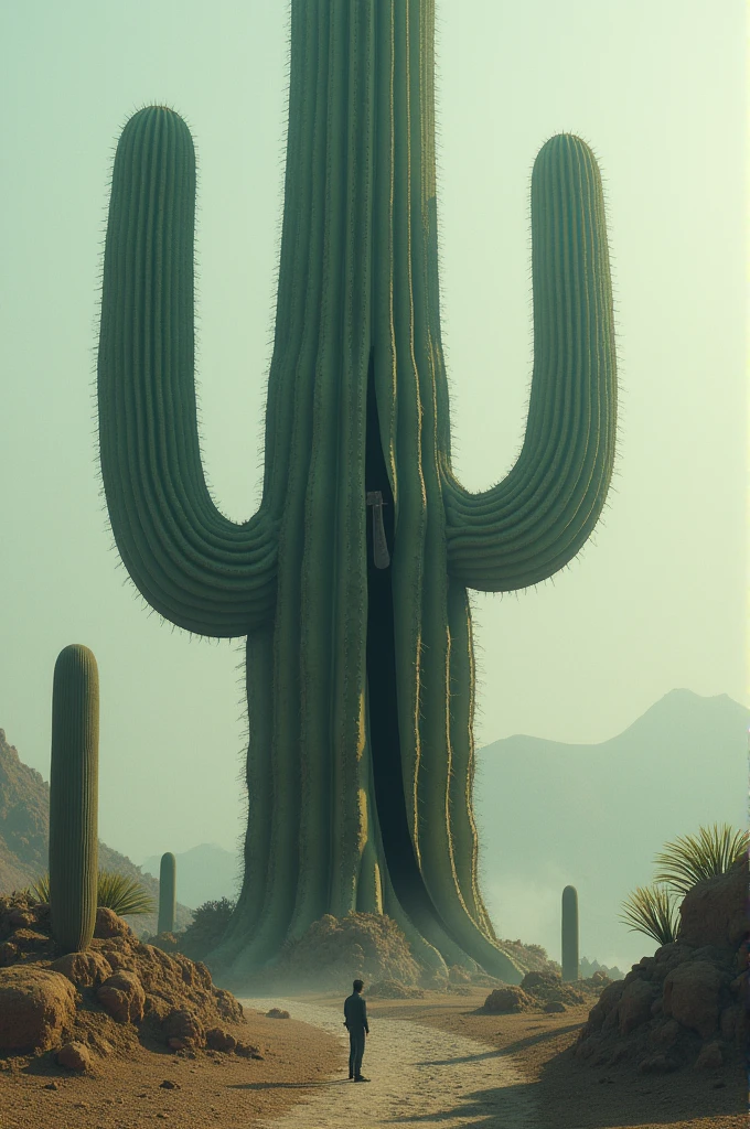 Cactus tree, cut cactus with knife