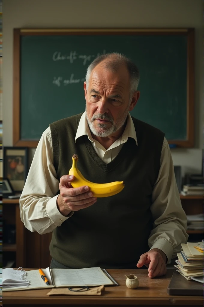 Failed math teacher with Down syndrome eating banana