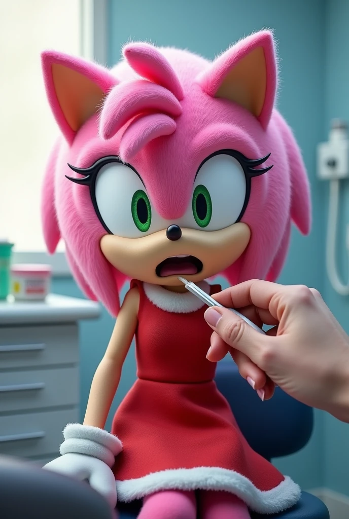 amy rose open mouth with tongue depressor on tongue at the doctor 