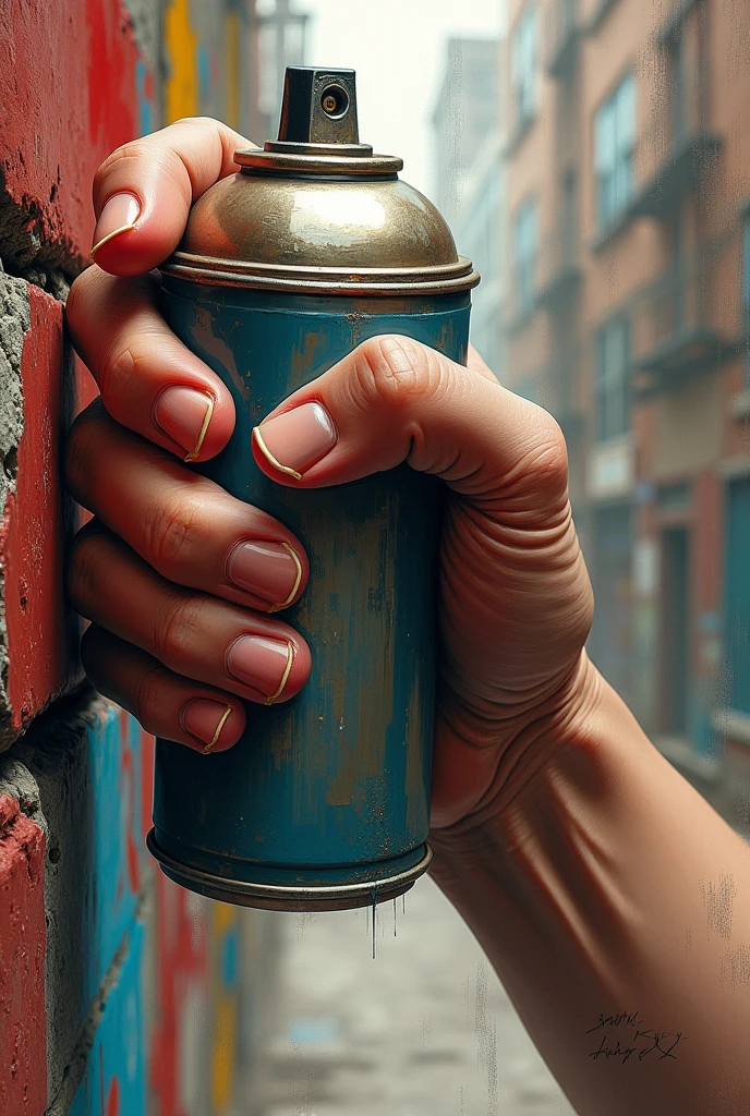 desenhe de uma forma street, a hand holding a can of paint, pinching. create as if it were drawn, not humanized.