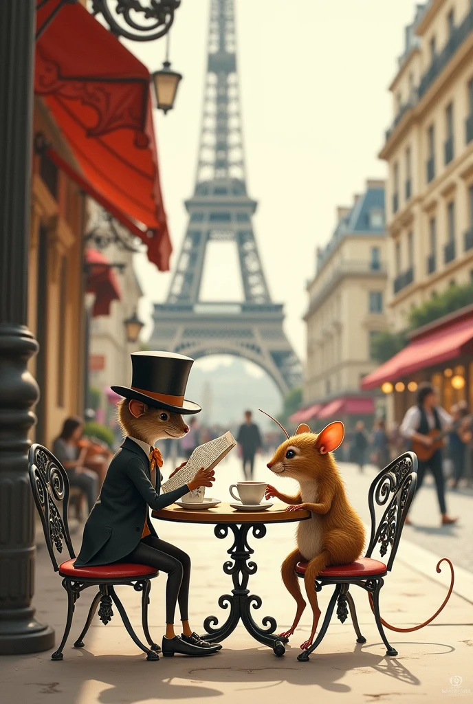 The Ant and the Mouse Having Coffee in Paris