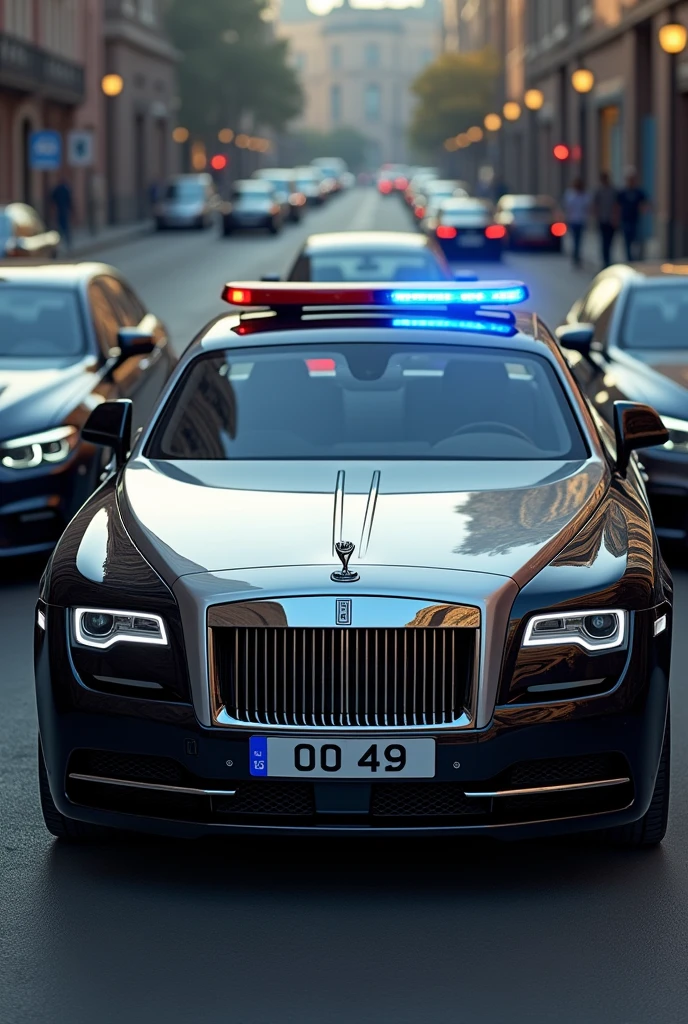 Bmw, rolls royal, mercedes benz, with police light in dashboard with number plate 0049 all cars visible 