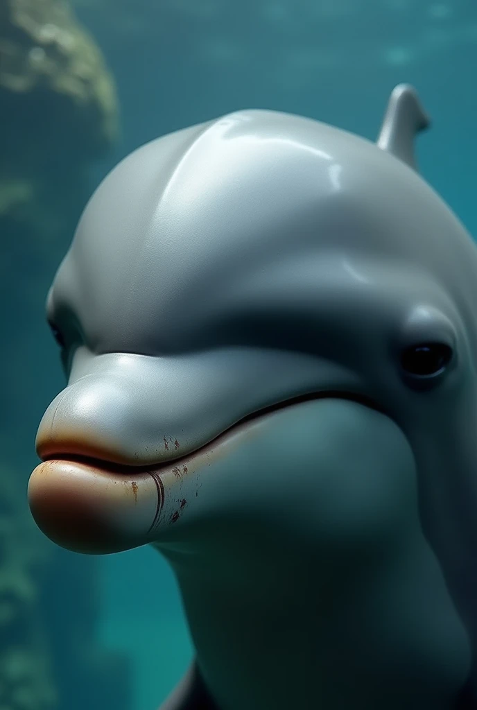 Close-up of a dolphin's face]