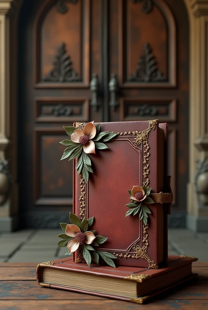 Vintage diary with 3D small flowers and a big door