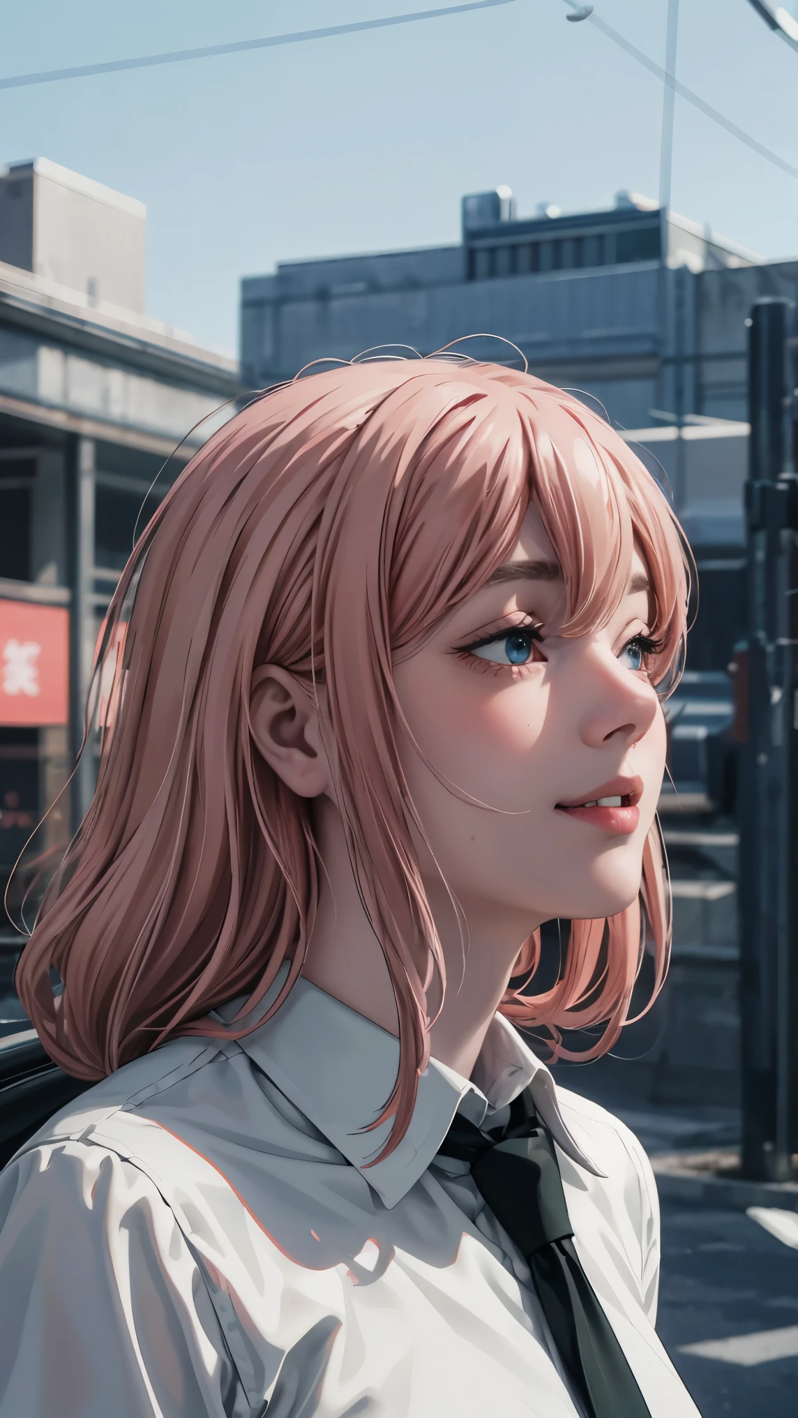 One person、power_csm、Long pink hair、Red Corner、White collared shirt、Black tie、Bright smile、Yellow Eyes、horny_power、building、shop、City streets、Dark Sky、landscape、Neon Signs、City of night、Japanese lyrics、、Absurd、Detailed eyes、Very detailed、Volumetric lighting、Real、Realな照明、8k、Cinematic lighting、Depth of written boundary、perfection、Super detailed、Photorealistic、超Real、Realな光、Hard Lighting、Intricate details、Stop Motion、Tone Mapping、Sharp Focus、Super detailed、