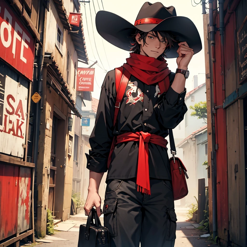 Loose guy with cowboy hat and red mask dressed in black