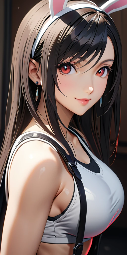 (((((tifa lockhart:1.5))))),((Highest quality、masterpiece、anime style、best quality、high resolution、8k、detailed、ultra-detailed:1.3))、Long legs:1.2, Beautiful woman with perfect figure:1.4、(Smiling:1.2), double eyelid、30-year-old female、((((One Woman,beautiful face,Beautiful face:1.5)))),Big Breasts、High resolution, accurate, Anatomically correct, High-resolution model, high quality, Very detailed, Ultra high definition、Black Hair、Straight Hair、Long Hair、(((Bunny girl、Bunny ears headband:1.1)))