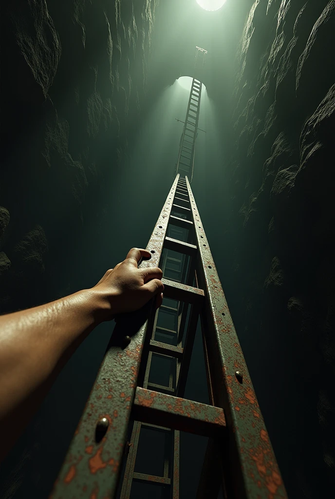 Underground mine first person view showing only one arm using an old elevator