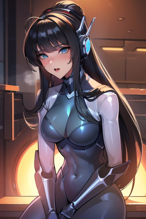 (masterpiece),(Highest quality),(Super detailed),(Best illustrations),(Best Shadow),(Absurd),(Detailed Background),(so beautiful), 16K, 8K, 4K,(Best Shadow),empty eyes,robotization,woman ,big bust,Robot Joint ,Metal skin,Black Suit,long hair,a black suit that covers the whole body
