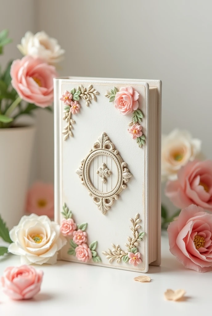 Vintage white diary with 3D small flowers and a door