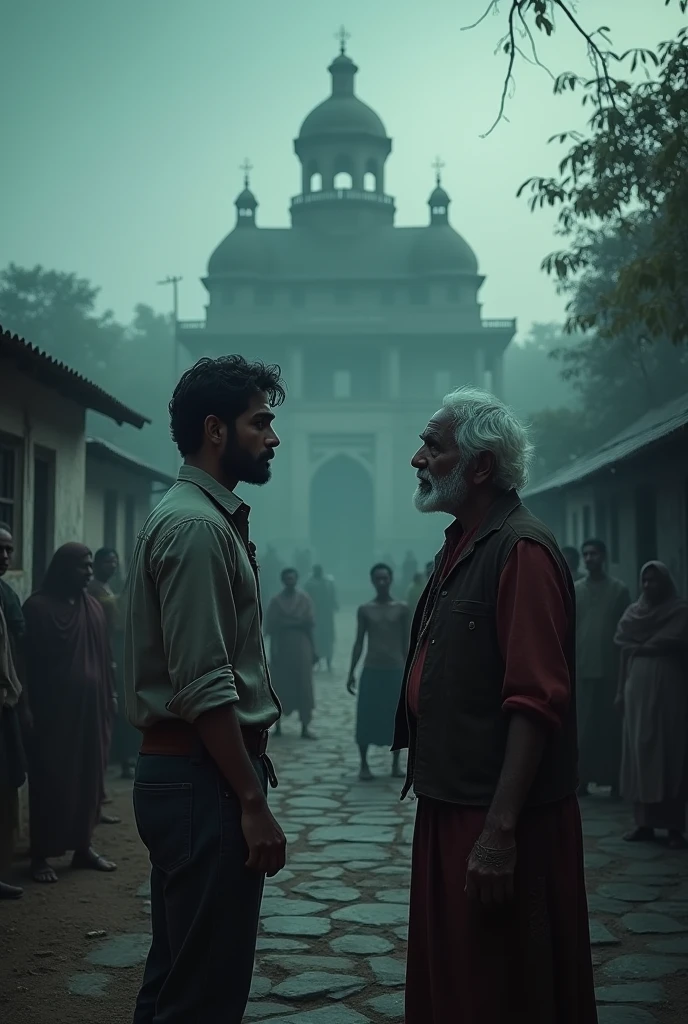 Imagine a conversation between Arjun and the village headman as they discuss the mysterious occurrences at the mansion and plan to take action."