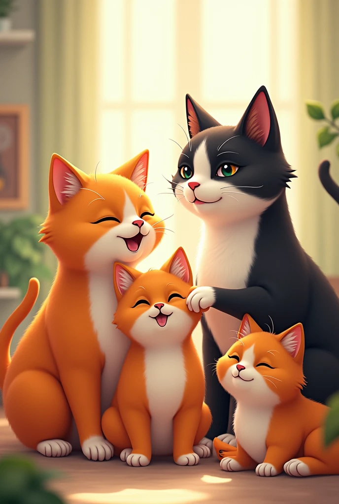 makes four orange cats, one orange with white and another brown cat, black with white