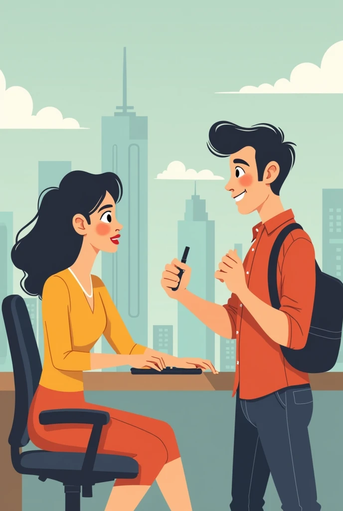 Illustration of Asian who is doing sexual harassment in company office.