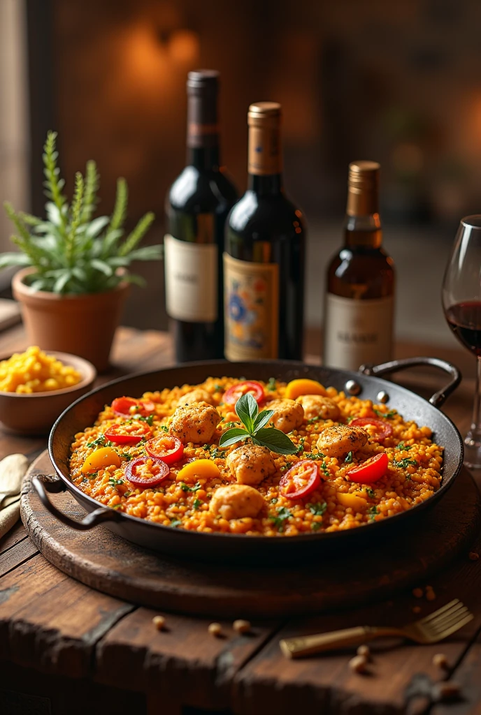 food , paella , wine , task , wood , huhmo ,