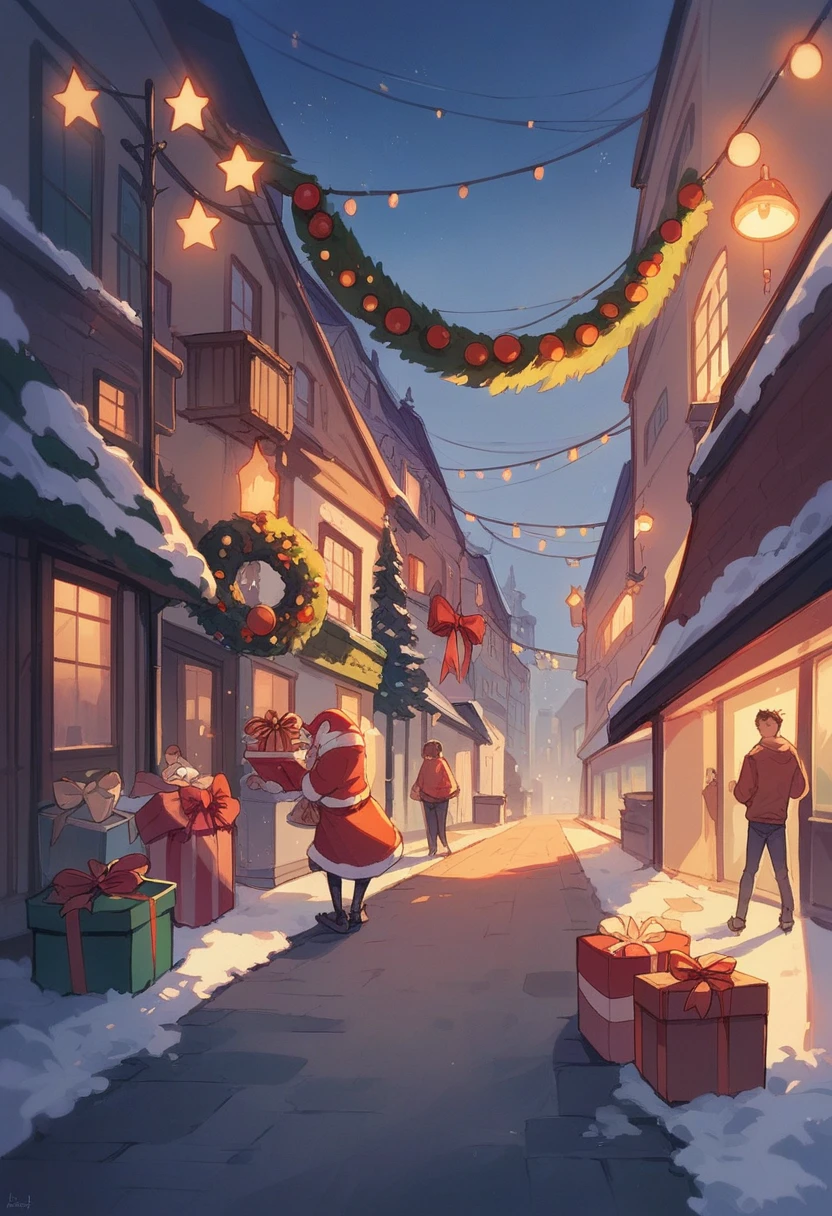 Christmas, sparkling sea, Christmas dinner, street lights