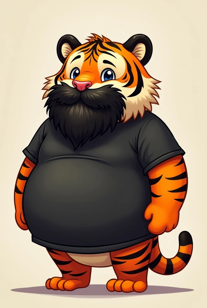 Chubby tiger with a black beard and a black t-shirt 
