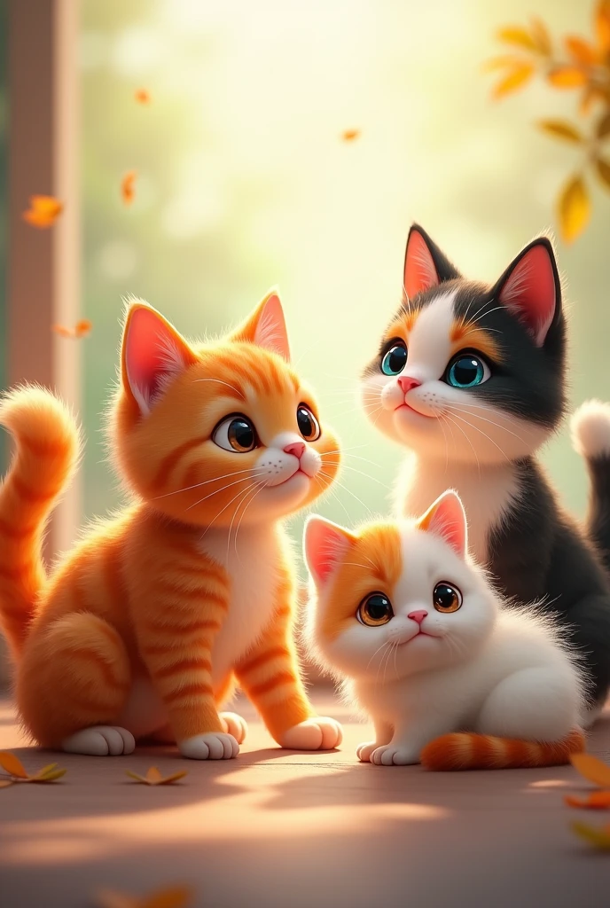 makes an orange cat, another orange cat, then another white cat with orange and another white, black and brown cat
