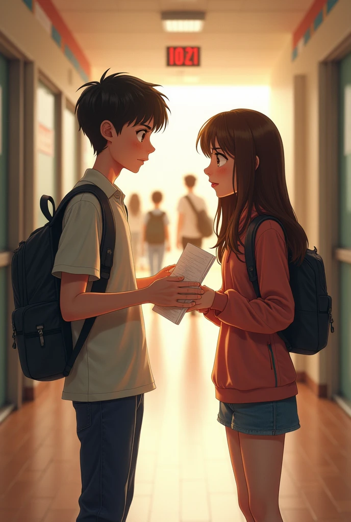 highschool boy giving love letters to girl