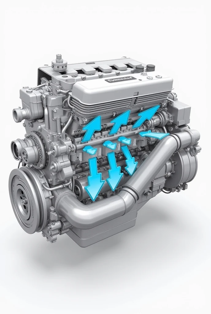 Trace the intake and exhaust system circuit on the KTA38 engine with arrows indicating where the air passes through.