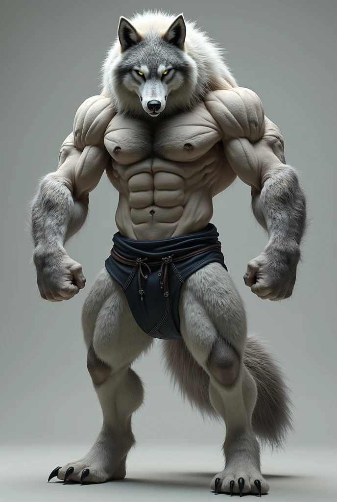 Muscle gay naked furry wolf bodybuilder catching eye flexing