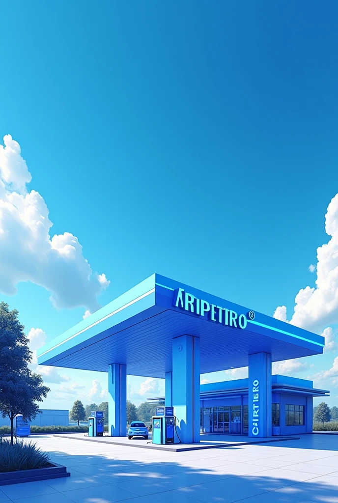 Blue and light blue fuel service center with Aripetro branding
