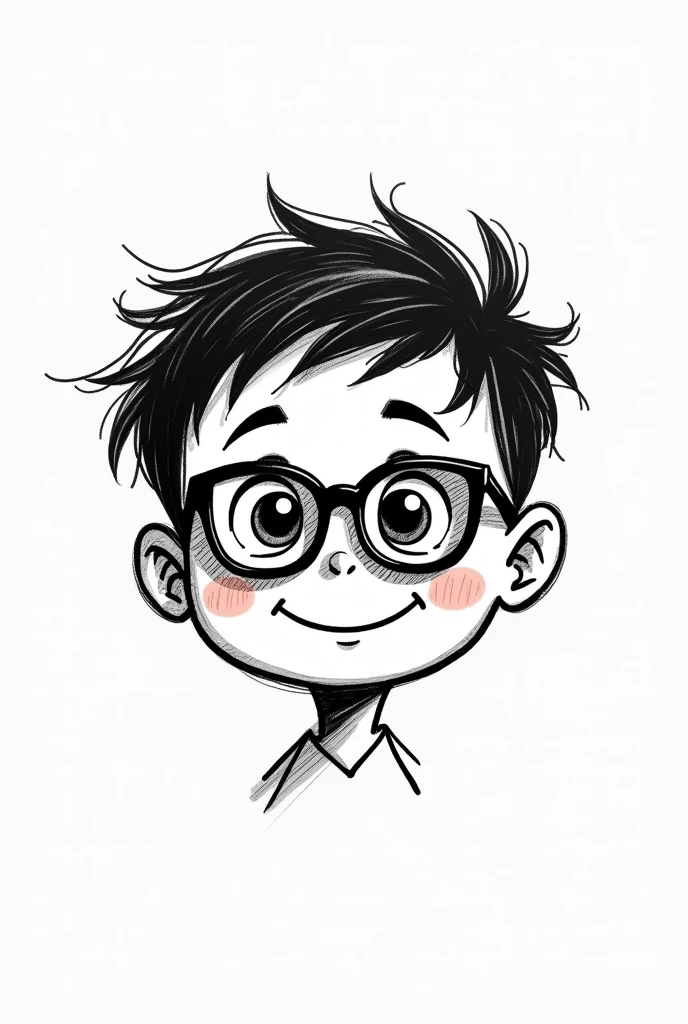 I would like a design for the logo, in the same scribble style, the face of a boy with glasses and thin military-style hair