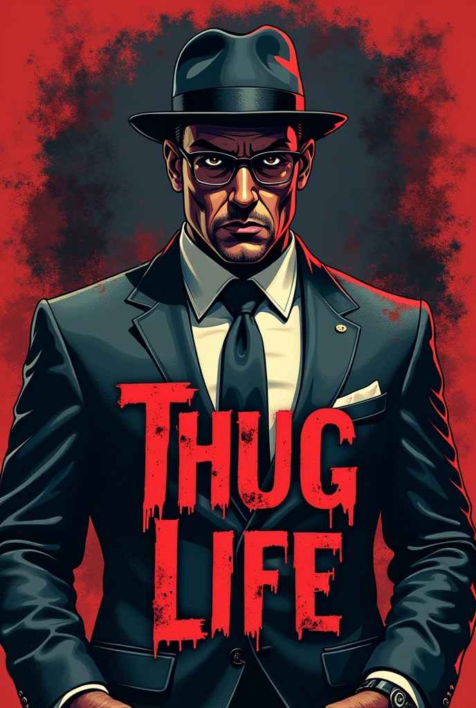 THUG LIFE WRITTEN SHIRT , WITH A MAFIA CHARACTER.