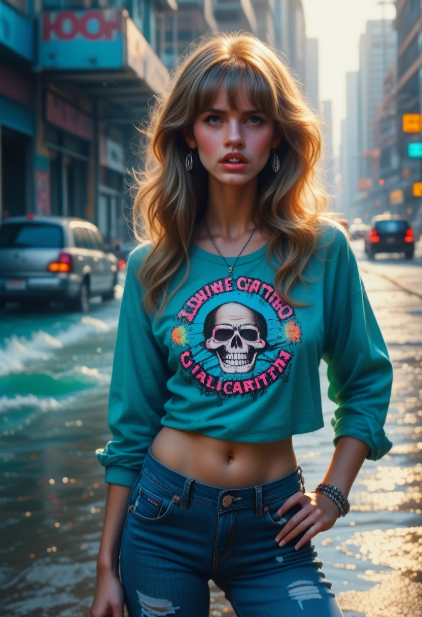 Full color drawing of Jamaica hip-hop, hip-hop, hip-hop, hip-hop, baggy jeans, rapping (((graffiti art) (by Karen Griffith))), in a sea background, crazy details, intricate details, hyper details , Low Contrast, Cinematic Soft Light, Exposure Blend, HDR, Front