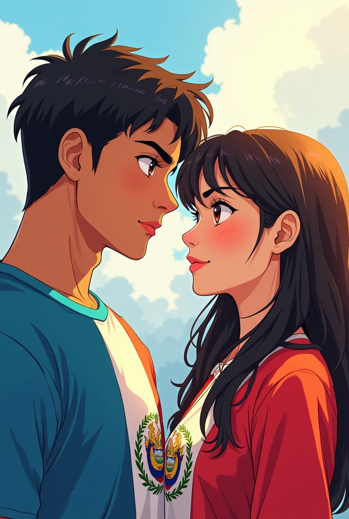 GUATEMALAN MAN AND ECUADORIAN GIRL WITH FLAGS as a anime character for a profile picture