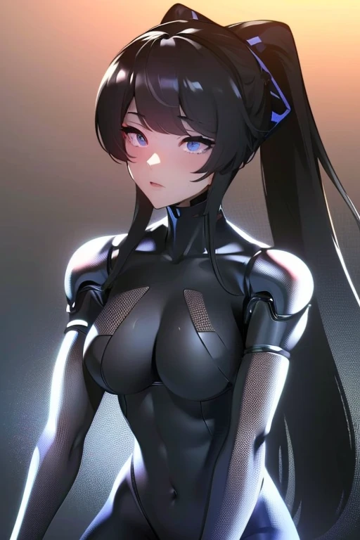 (masterpiece),(Highest quality),(Super detailed),(Best illustrations),(Best Shadow),(Absurd),(Detailed Background),(so beautiful), 16K, 8K, 4K,(Best Shadow),empty eyes,robotization,woman ,big bust,Robot Joint ,Metal skin,Black Suit,long hair,a black suit that covers the whole body,fellatio gesture,robot hand
