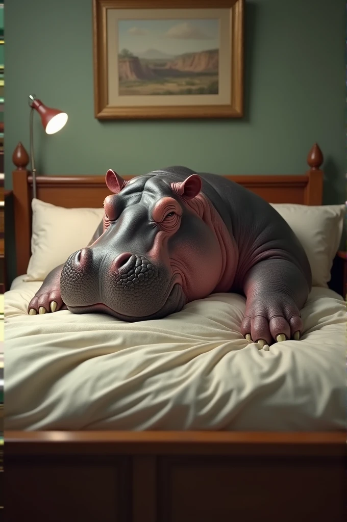 Hippopotamus sleeping on whole bad funny