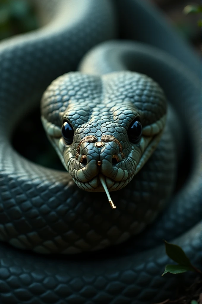 A snake is looking at me wearing a gold nosepin