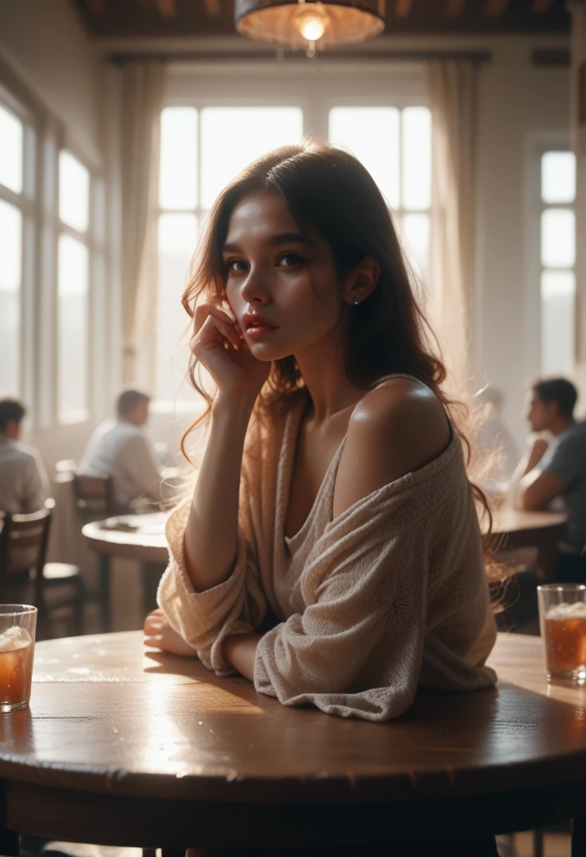 There was a woman sitting at the table